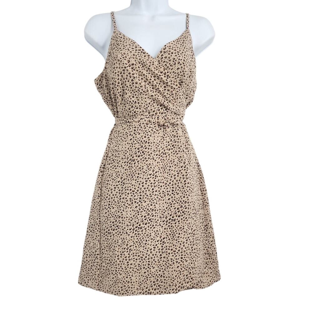 Sanctuary Brown Leopard Print Spaghetti Strap Wrap Dress Womens Size Large L